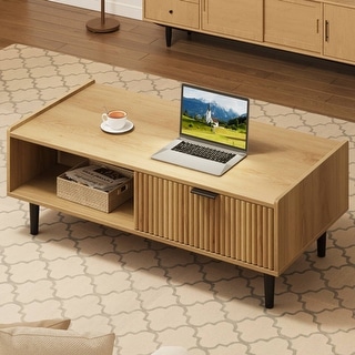 2 Tier Nature Wood Coffee Table with Drawer - Bed Bath & Beyond - 40901084