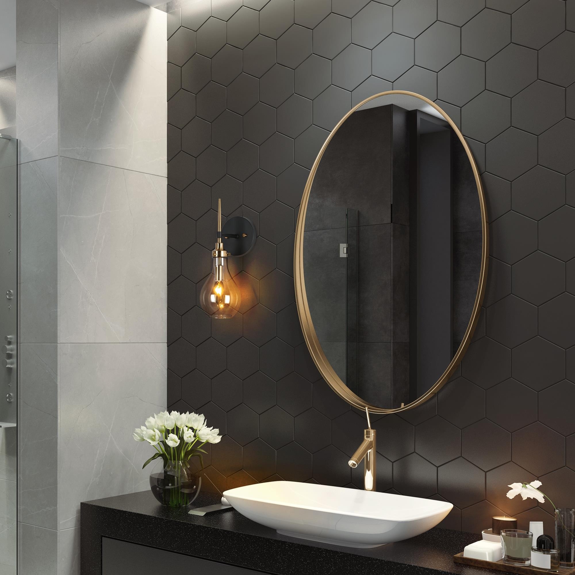 Synia Modern Contemporary Globe Wall Sconces Bathroom Vanity Lights with Tear Drop Glass L 5 x W 7 x H 15 Black Gold