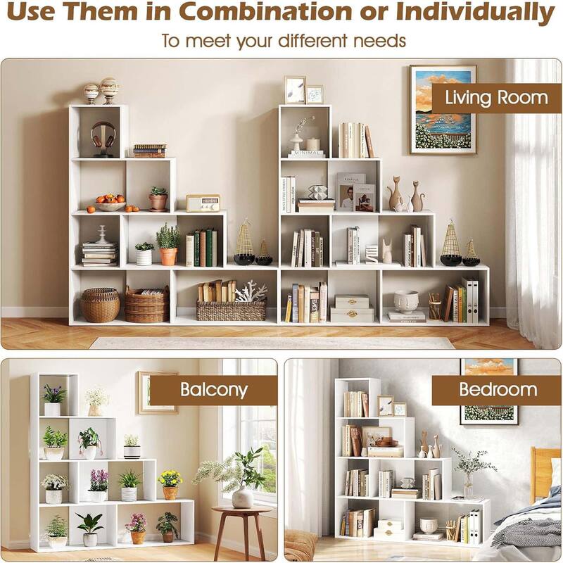 1/2 PCS Step Bookcase 6 Cube Storage Organizer Stair Shape Bookshelf