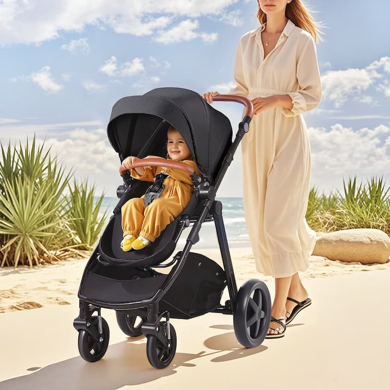 Oxford Aluminum Stroller with Bassinet and Adjustable Canopy - 35.4” L x 25.8” W x 43.9” H