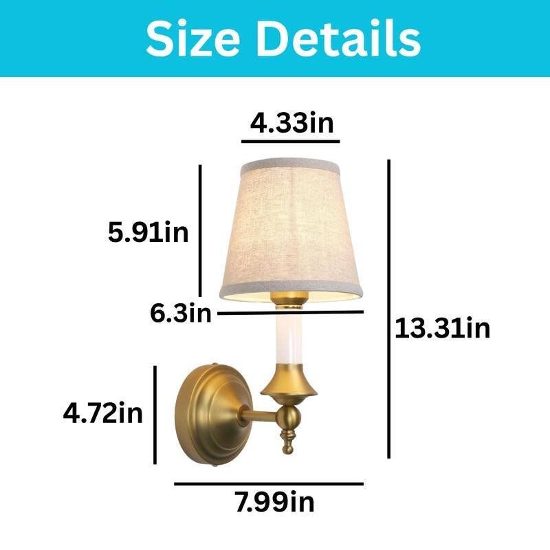 2 Pack wall sconces gold, white wall lighting glass, metal bedroom wall lighting