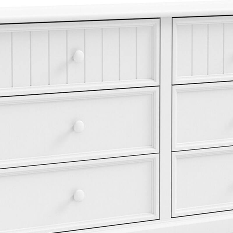 Toli Wide Dresser, 6 Drawers w Round Knobs, White Solid Hardwood