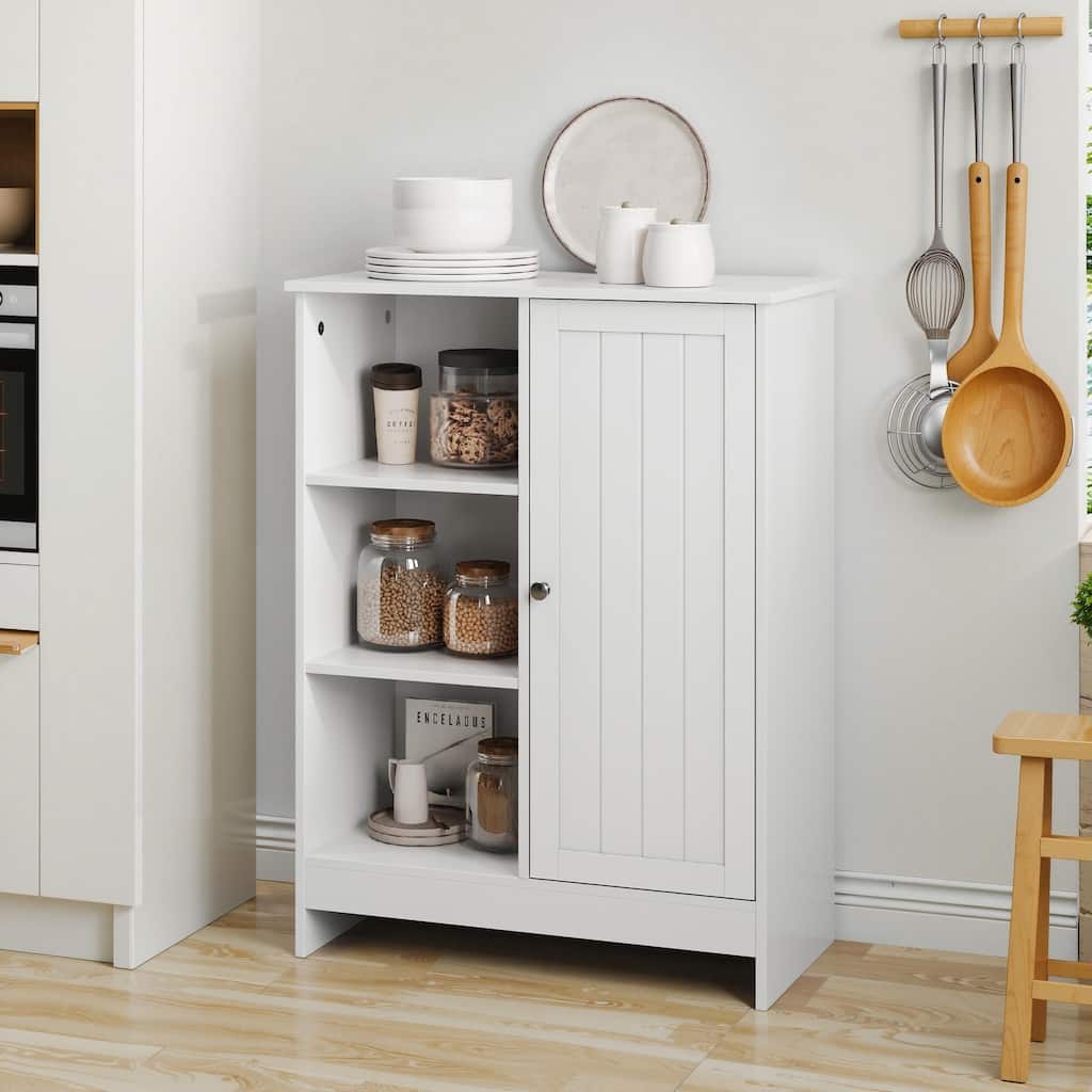 Modern Freestanding Floor Cabinet with Doors and Adjustable Shelves, Kitchen Storage Cabinet with Hidden Compartment