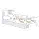 preview thumbnail 48 of 59, Vertical Headboard Footboard Platform Bed Frame, Both Side Guardrails, Wooden Slat Panel Bed with 2 Storage Drawers