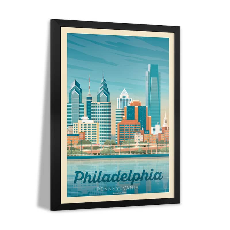 Philadelphia Pennsylvania Travel Poster Premium Framed Poster by Olahoop Travel Posters
