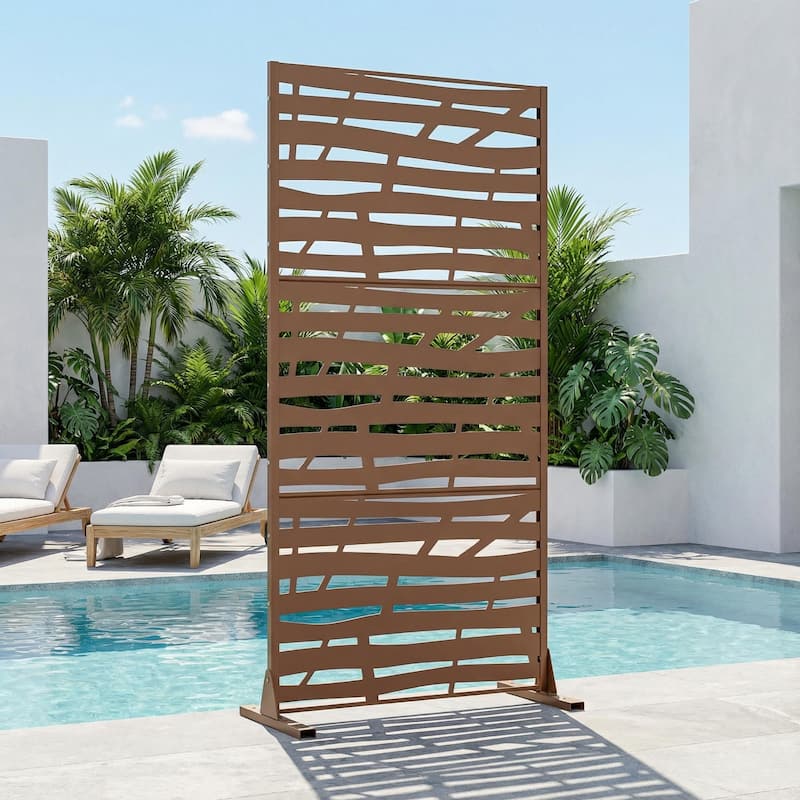 Jungle Metal Privacy Screen Panel Free Standing - Brown - 72"x35"
