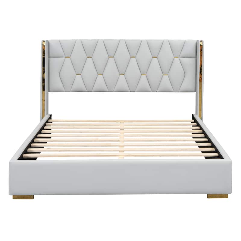 Elegant Upholstered Bed with Unique Metal Design