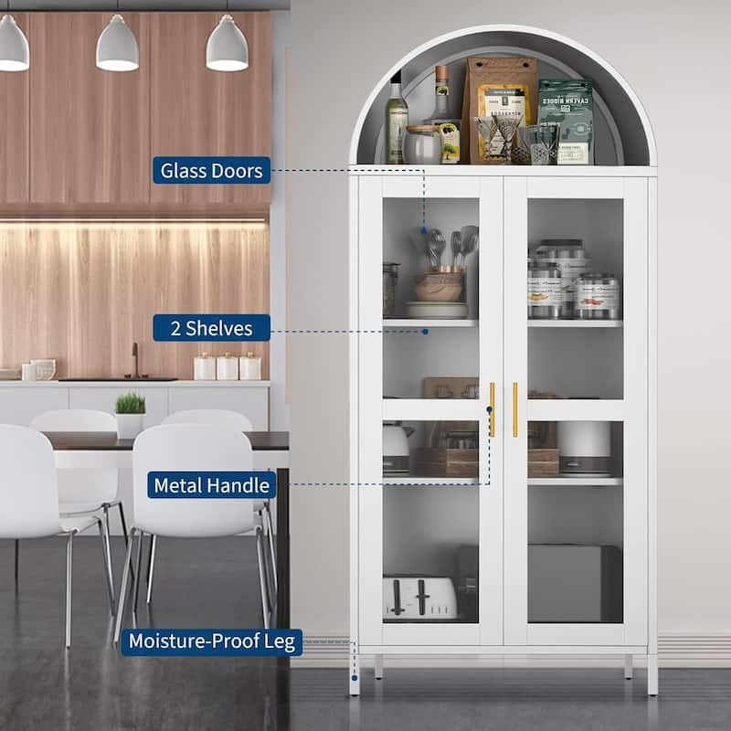 73" Tall Metal Storage Display Cabinet with Glass Door - N/A
