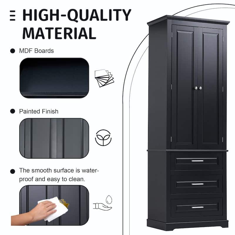 Bathroom Tall Storage Cabinet with Three Drawers