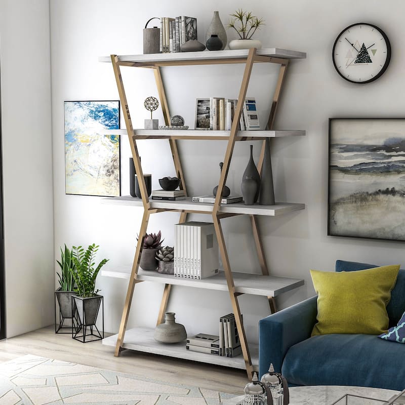 Epstewin Modern 5-Shelf Metal Frame Bookcase/Room Divider by Silver Orchid