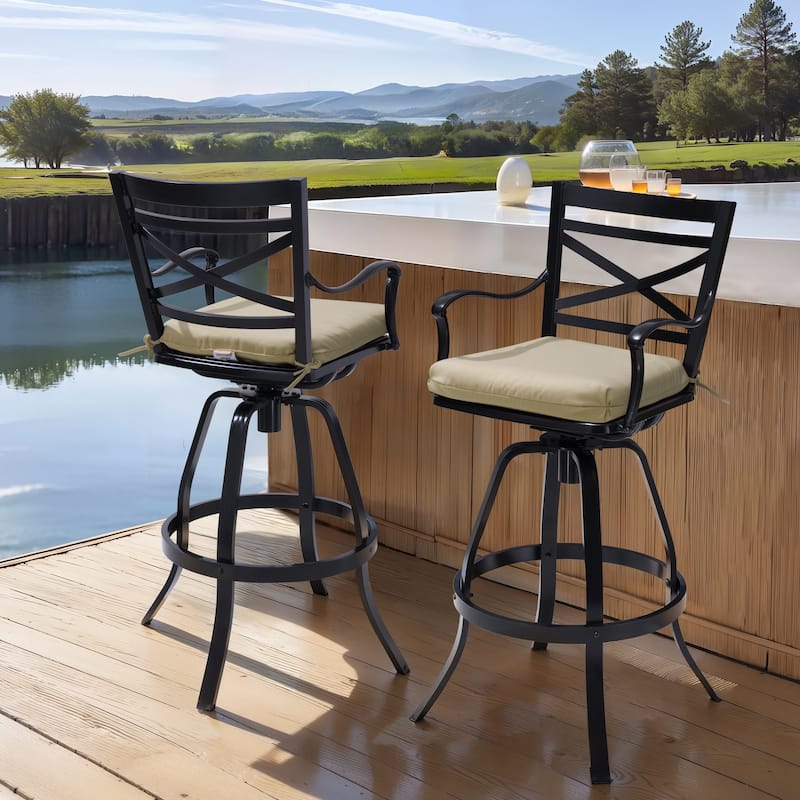 Outdoor Cast Aluminum Patio Swivel Bar Stool Bar Chair with Sunbrella Cushion