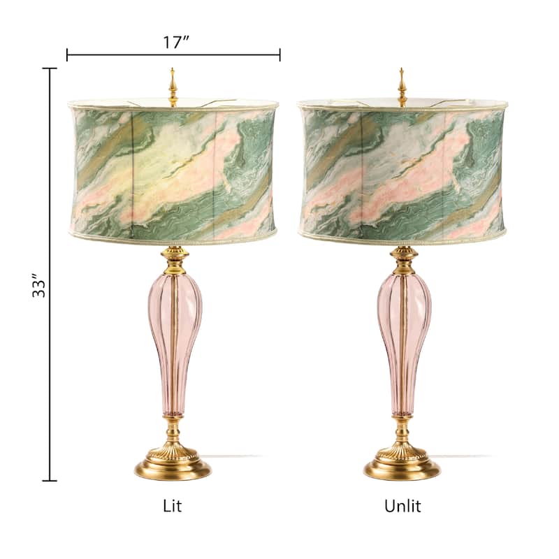 Clara River of Goods Pink/Green Drum Shade 33-Inch Table Lamp - 17" x 17" x 33"