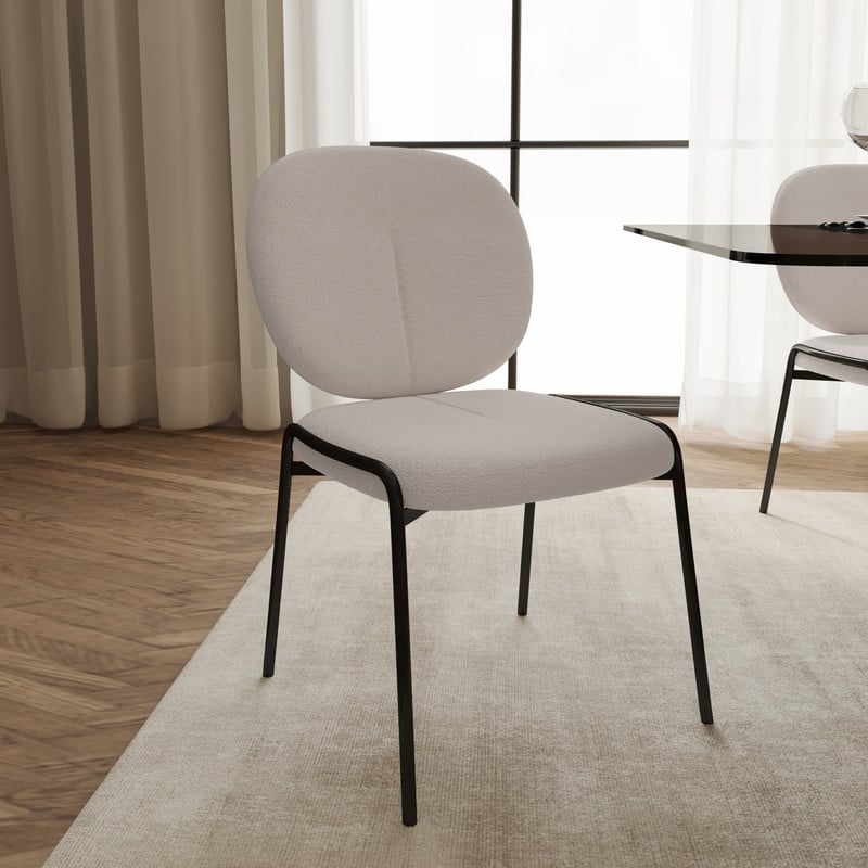 Celestial Series Boucle Armless Dining Chair with Plush Upholstered Seat and Black Iron Frame, Modern Dining Room Or Kitchen