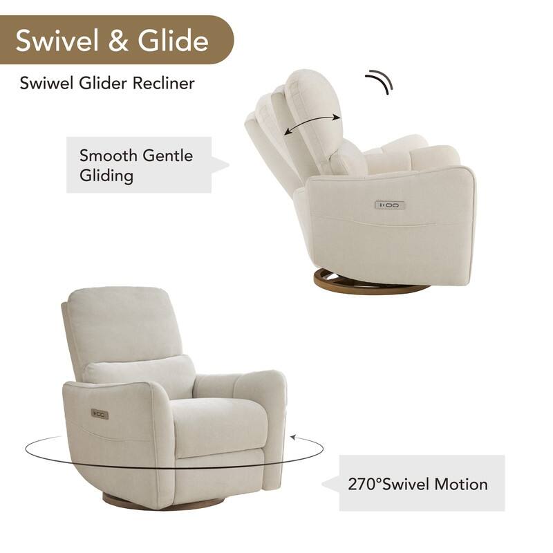 Spruce & Spring Power Swivel Recliner Chair Nursery Glider with Lumber Pillow