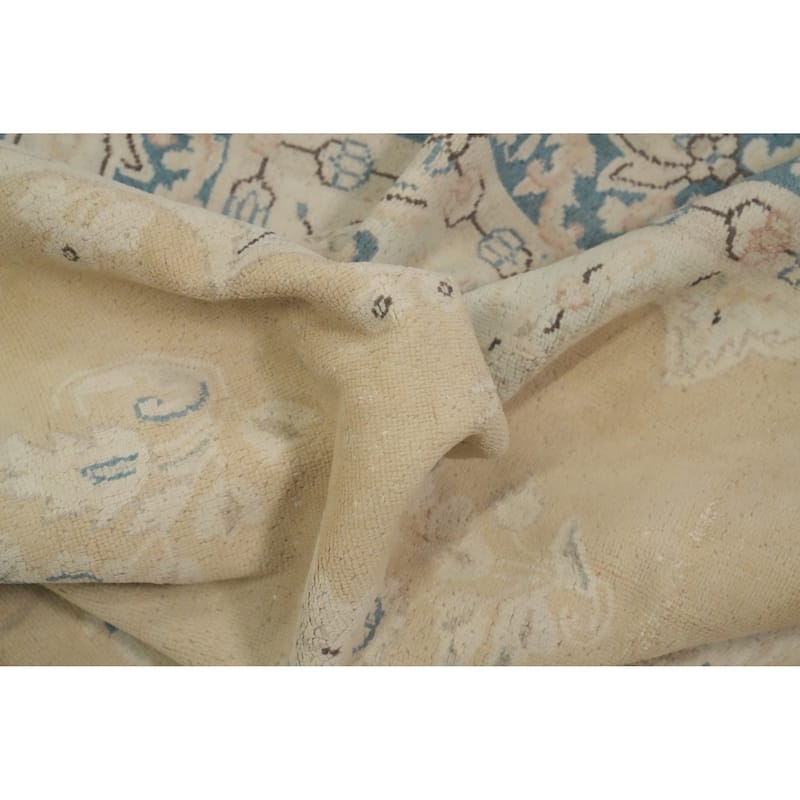 Hand Knotted Oriental 100% Wool Carpet Traditional Floral Beige & Ivories Kerman Area Rug - 10' 0'' X 6' 6''