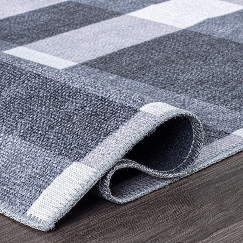 Contemporary Modern Plaid Machine Washable Area Rug