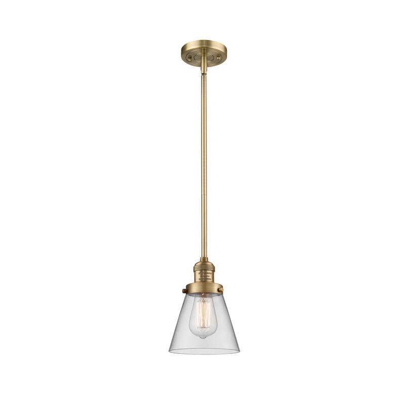 Innovations Lighting Franklin Restoration Cone - 1 Light 6" Stem Hung Mini Pendant - Clear/Brushed Brass