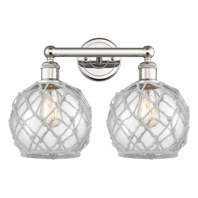 Innovations Lighting Endless Possibilities Edison - Farmhouse Rope - 2 Light 17" Bath Vanity Light - Clear Glass with White Rope/Polished Nickel