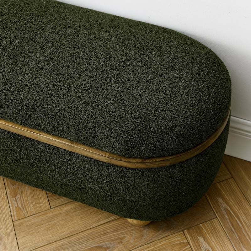 Storage Ottoman Bench for Bedroom, 43" Upholstered Oval Footstool with Hidden Storage, End of Bed Long Velvet Bench