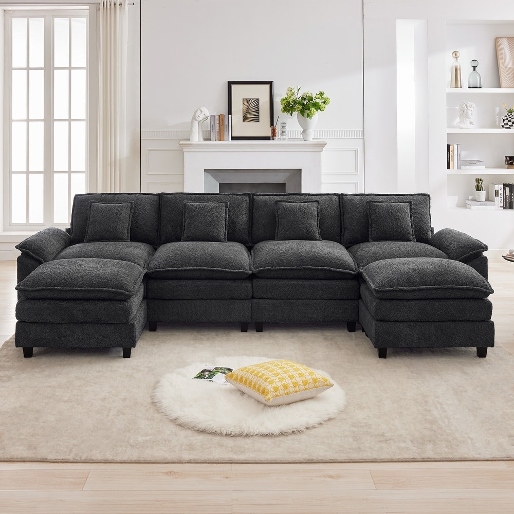 Modular Chenille Sectional Sofa with Ottomans, Deep Seat, Wide Padded Armrests, 2-Seat / 3-Seat / 4-Seat Options