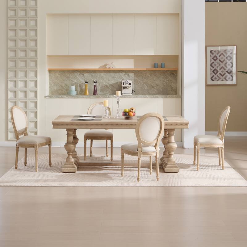 French Country Dining Chairs Set of 2, Upholstered Chairs with Round Back, Wire drawing and carving techniques