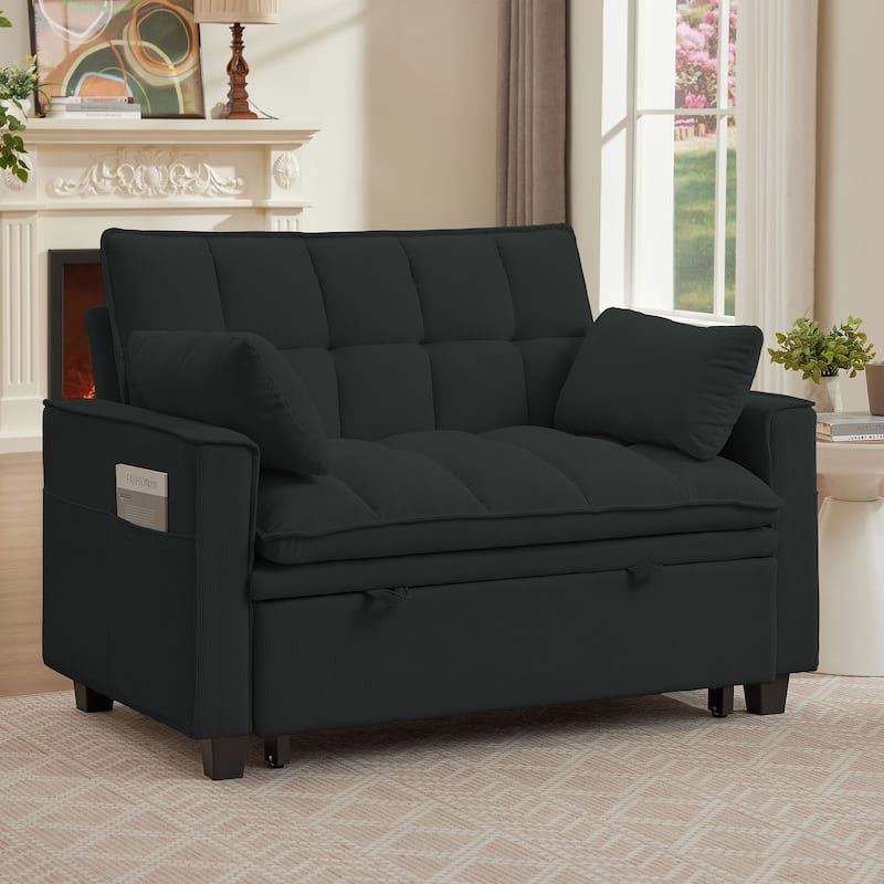 48.03" Pin Striped Fabric 3 in 1 Convertible 2 Seater Sleeper Sofa Bed