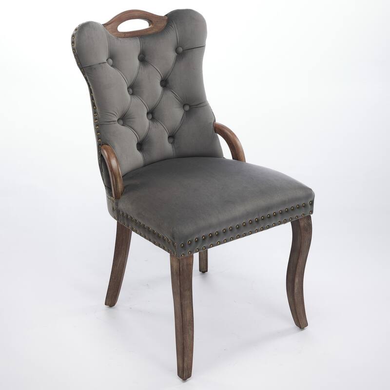 Velvet Dining Chair with Tufted Trim and Wood Legs (Set of 2)