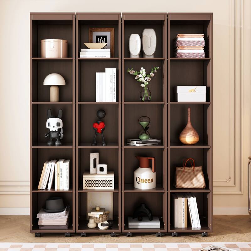 Queen Murphy Bed with Storage Bookcase, Space Saving Queen Foldable Wood Wall Bedframe for Guest Room, Home Office, Bedroom