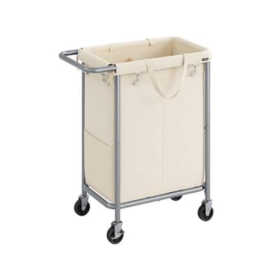 Heavy Duty Laundry Cart with Tear-Resistant Fabric Two Large Compartments and Wheels - 140L(24.8 x 15.3 x 31.8 Inches)