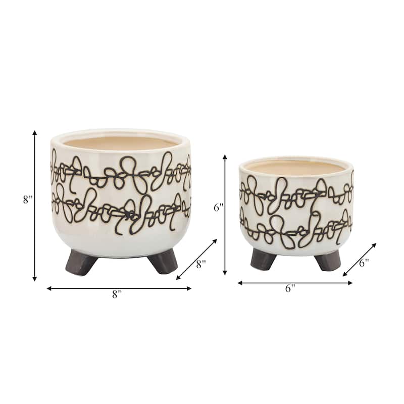 Ceramic Footed Round Planter - Set of 2