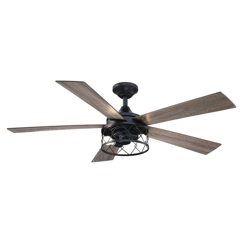 52" Industrial Black 5-Blade AC Motor Ceiling Fan with Light and Remote Control