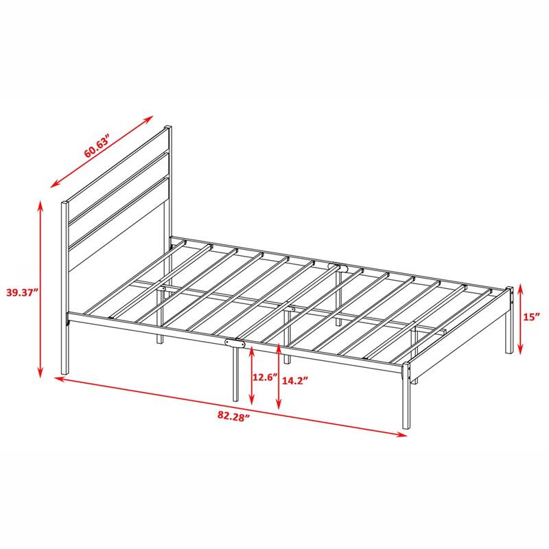 Wood Platform Bed Frame with Headboard and Metal Frame