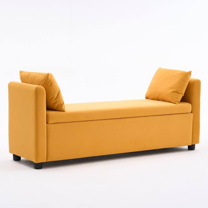 Velvet Storage Bench for Bedroom,End of Bed Bench for King Size Bed, Modern Upholstered Long Ottoman Bench for Entryway - 55" Wide - Mustard