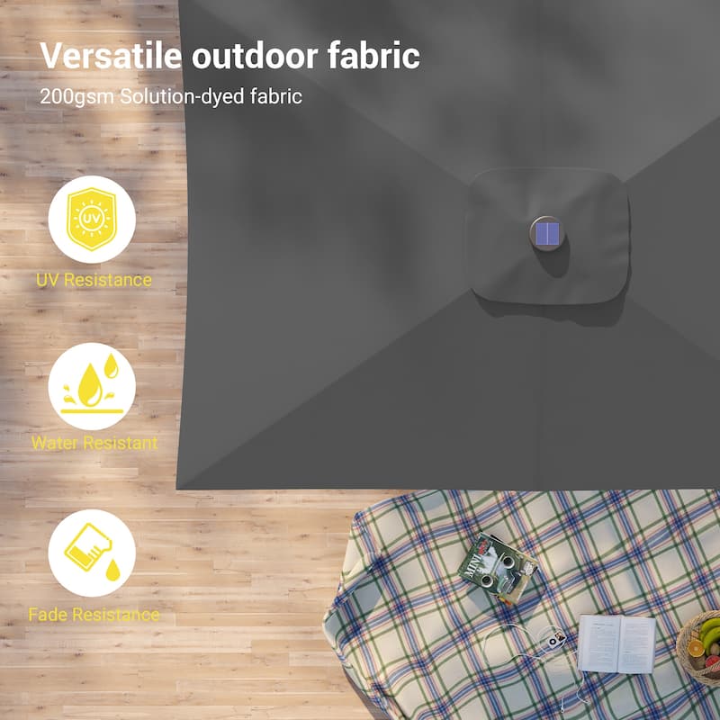 Bonosuki 10 x 6.5ft LED Patio Rectangular Umbrella Outdoor Market Umbrella Aluminium/Steel with Tilt and Crank