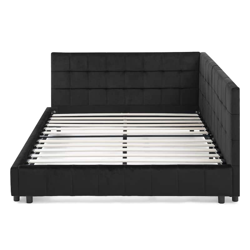 L-shape Frame Sofa Bed Upholstered Tufted Bed Velvet Daybed