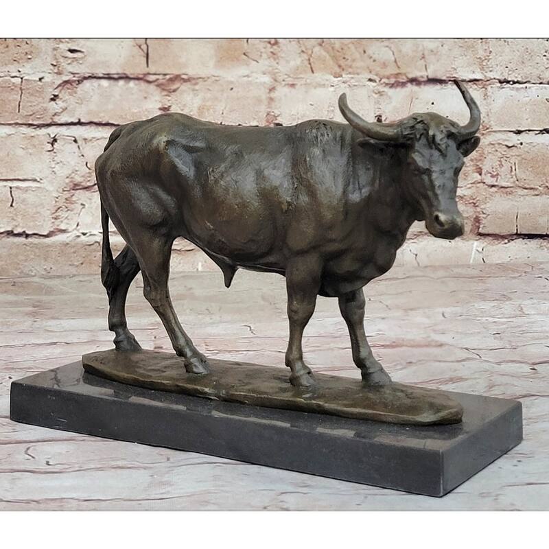 Bronze Imitative Bull Cow Imitative Cattle Sculpture Statue Figure On Marble Base By Milo