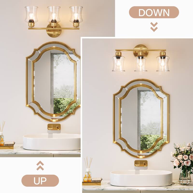 3-Light Gold Bathroom Light Fixtures, Modern Wall Lights