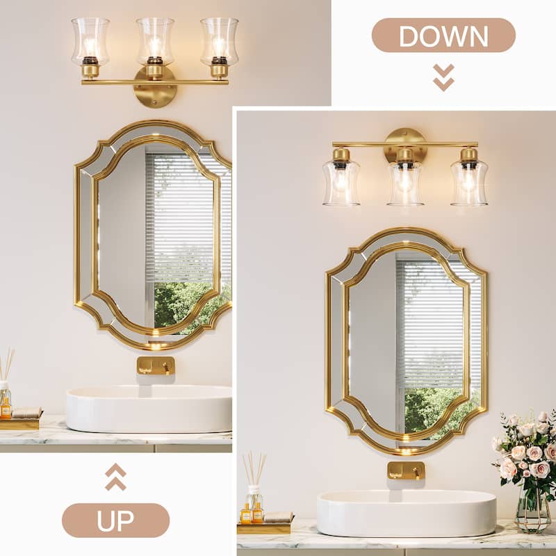 E26 Base 3-Light Bath Wall Light Fixtures with Clear Glass Shades