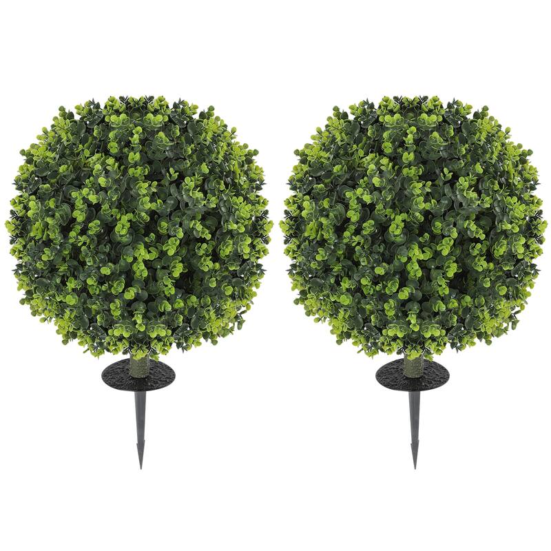 HOMCOM Set of 2 1.3ft (15.8") Artificial Boxwood Topiary Ball Bush with Integrated Ground Stake, Faux Plants
