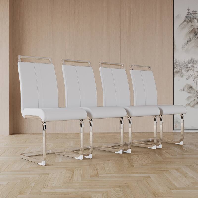 Modern Dining Chairs,PU Faux Leather High Back Upholstered Side Chair with Silver Metal Legs