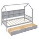 preview thumbnail 25 of 30, Twin Size House Bed with 2 Drawers & Storage Shelf, Wooden Low Platform Bedframe Daybed with Roof for Kids, Teens, Girls, Boys