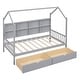 preview thumbnail 16 of 22, Wooden Twin House Bed with Storage Drawers and Shelf, Playhouse Bed for Kids