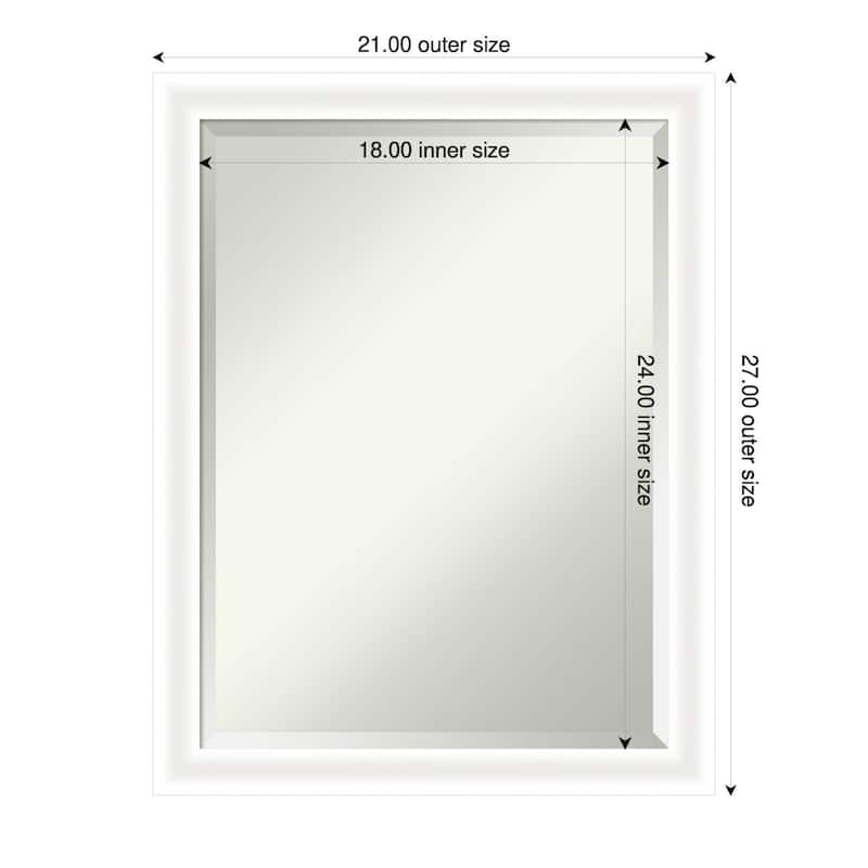 Oliver Narrow Beveled Wood Framed Wall Mirror - 21 x 27 in - Oliver White Narrow