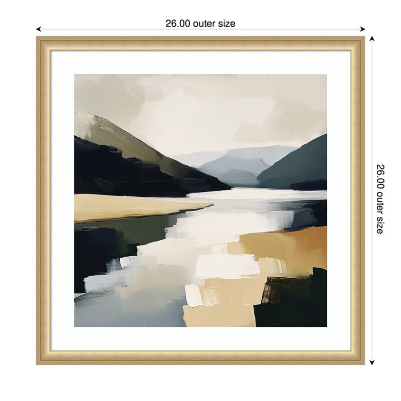 Kate and Laurel Framed Art Mountain Lake Modern Abstract Landscape by The Creative Bunch Studio