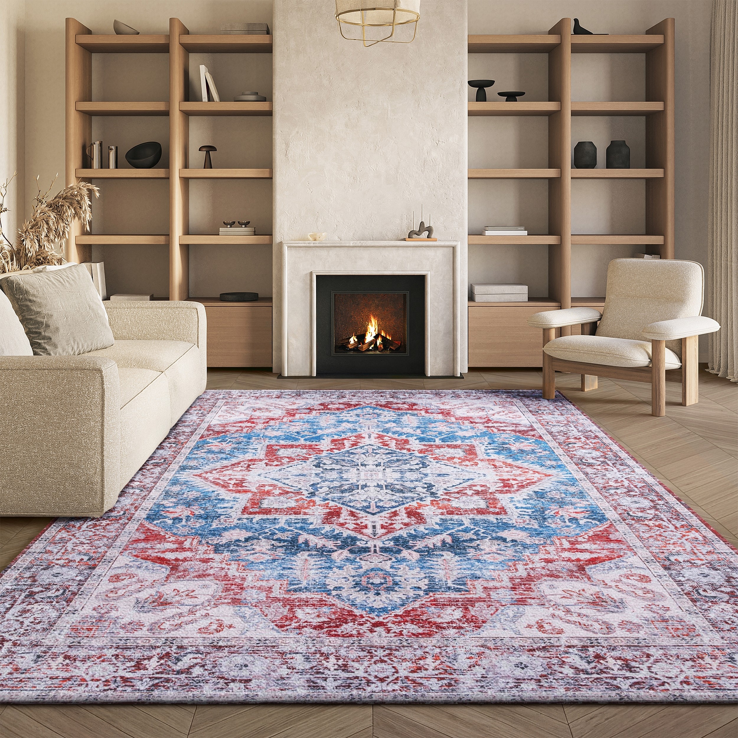 SAFAVIEH Tucson Machine Washable Slip Resistant Era Traditional Rug