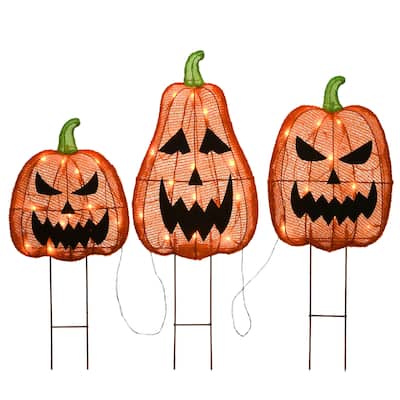 National Tree Company Halloween Pre-Lit Jack-O-Lantern Garden Stakes, 26 inches
