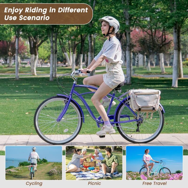 Beach Cruiser Bike for Women and Men, 24/26 Inch 7-Speed Adult Bicycle