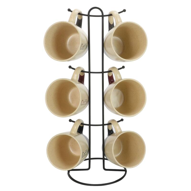 Elama Two Tone Speckled 6-Piece 12oz Mug Set with Stand in Misc Colors