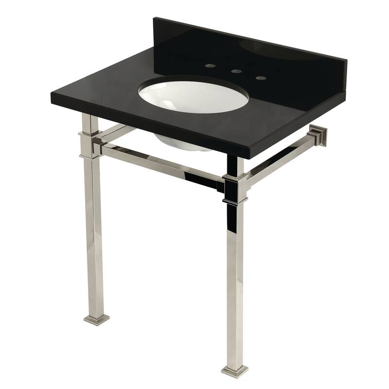 Kingston Brass KVPK30KOQ Monarch 30" Rectangular Granite, Stainless - Black Granite / Polished Nickel