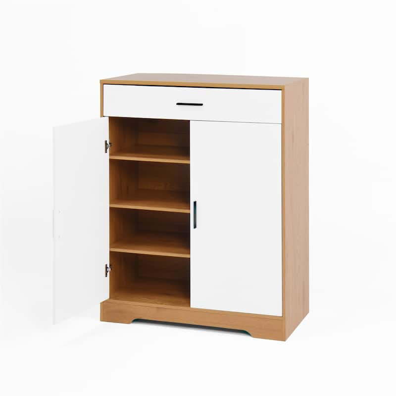 Freestanding Wood Shoe Storage Cabinet w/ 2 Doors ,Adjustable Shelves